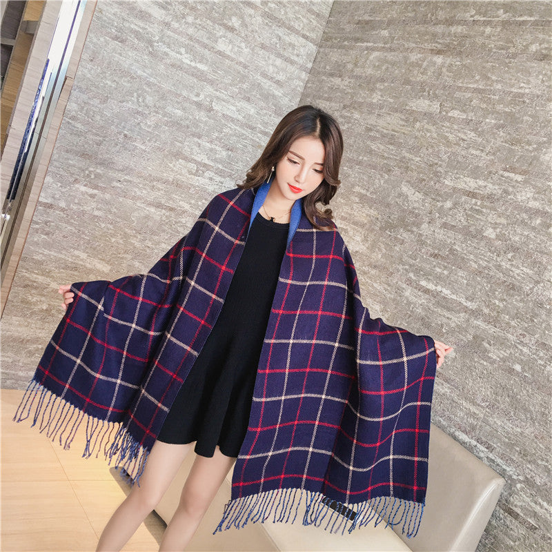 Double-sided plaid scarf women myETYN