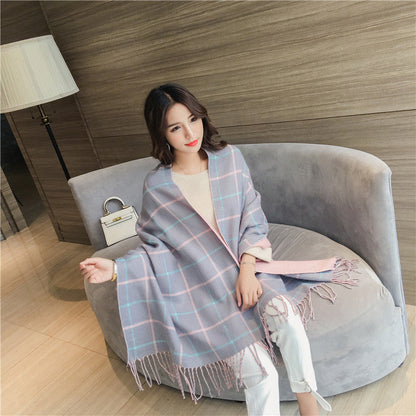 Double-sided plaid scarf women myETYN