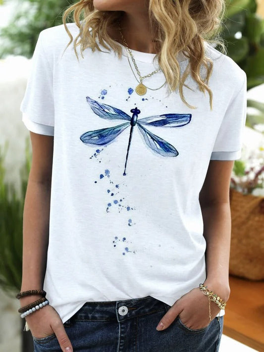 Dragonfly Short Sleeve Printed T-shirt Women myETYN