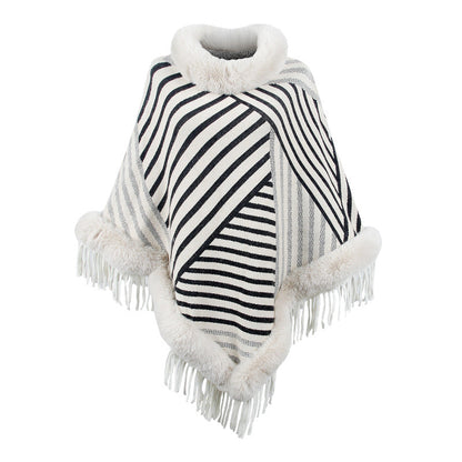 Drizzling Fur Collar Pullover Tassel Knitted Cape For Women myETYN