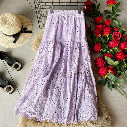 Elastic Waist Hollow Quality Skirt Mid-length myETYN