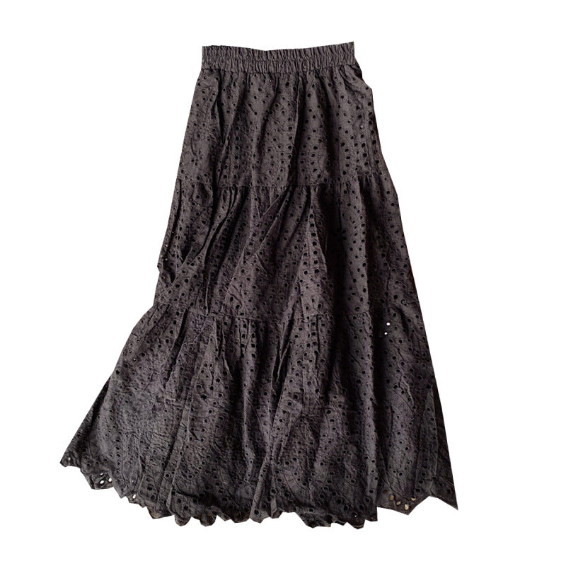 Elastic Waist Hollow Quality Skirt Mid-length myETYN