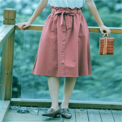 Elegant Button High Waist Skirt Female Pleated Skirt myETYN