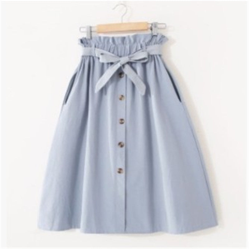 Elegant Button High Waist Skirt Female Pleated Skirt myETYN