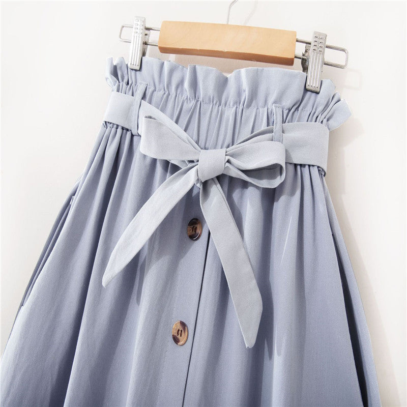 Elegant Button High Waist Skirt Female Pleated Skirt myETYN