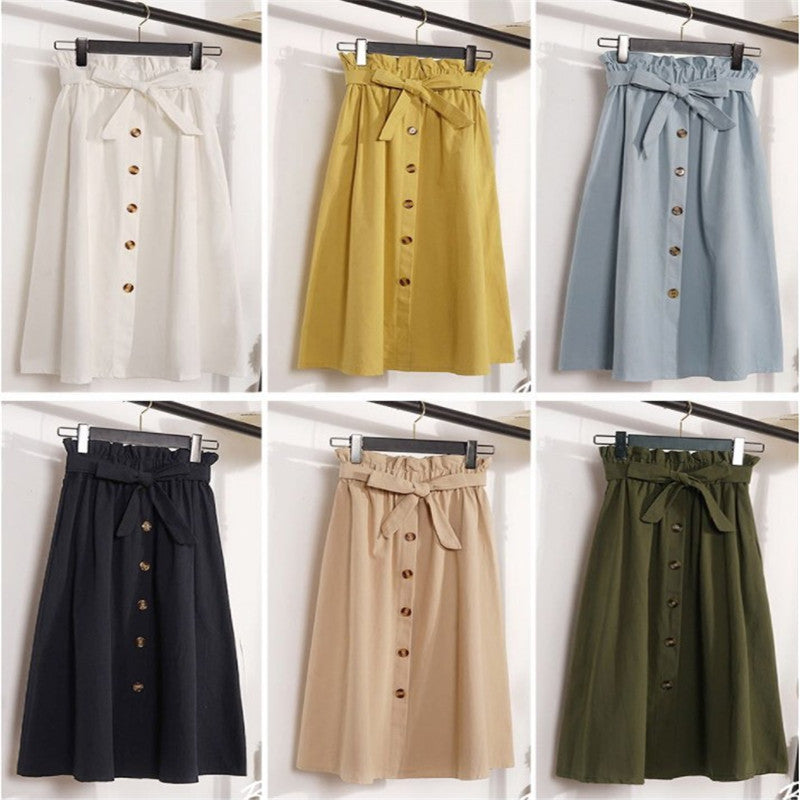 Elegant Button High Waist Skirt Female Pleated Skirt myETYN