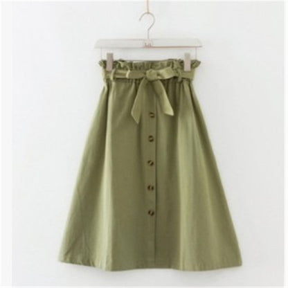 Elegant Button High Waist Skirt Female Pleated Skirt myETYN