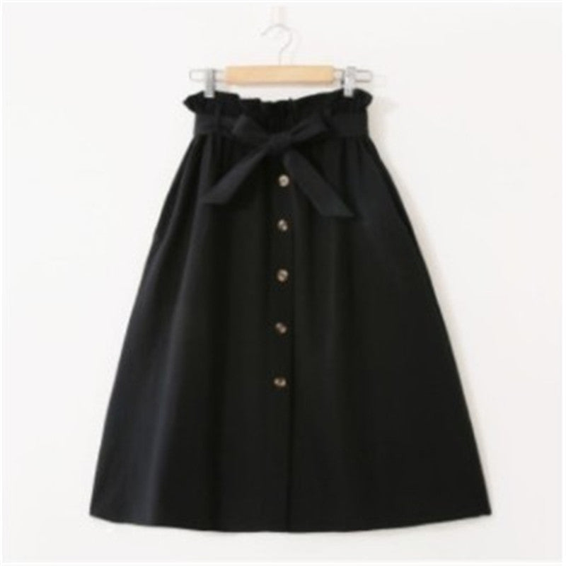 Elegant Button High Waist Skirt Female Pleated Skirt myETYN