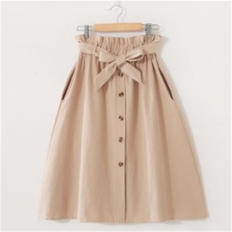 Elegant Button High Waist Skirt Female Pleated Skirt myETYN