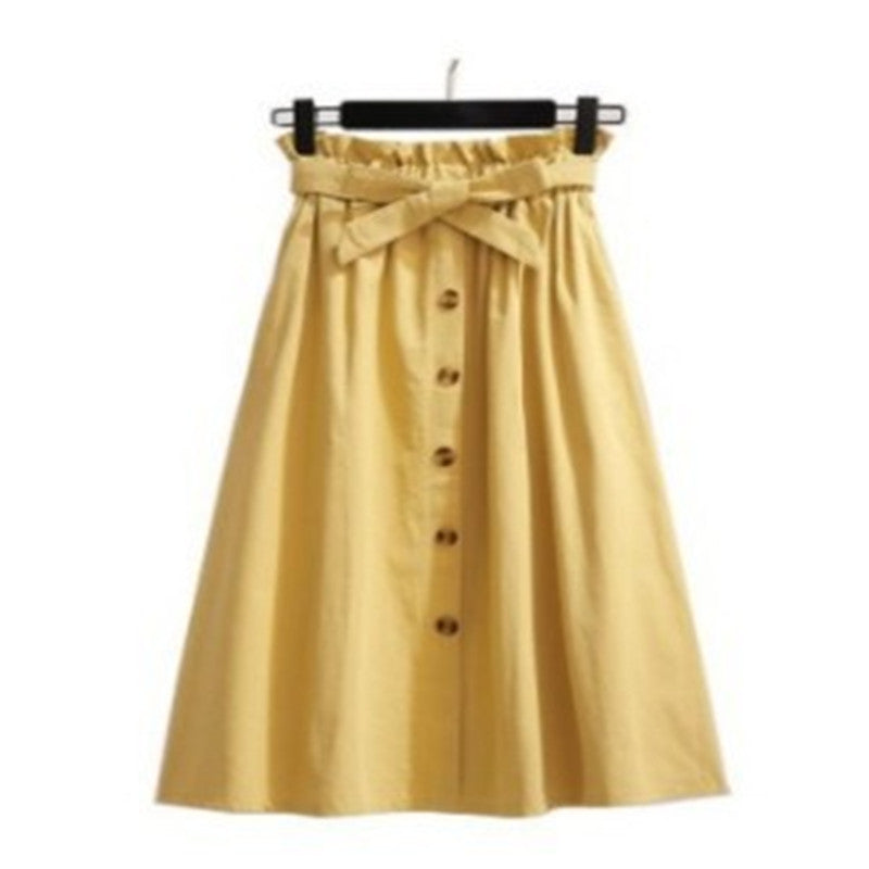 Elegant Button High Waist Skirt Female Pleated Skirt myETYN