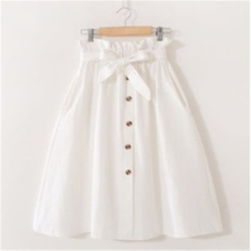 Elegant Button High Waist Skirt Female Pleated Skirt myETYN