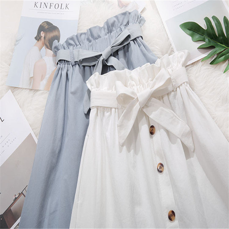 Elegant Button High Waist Skirt Female Pleated Skirt myETYN