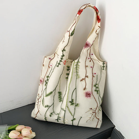 Embroidered Canvas Holiday Shopping Bag Schoolbag myETYN