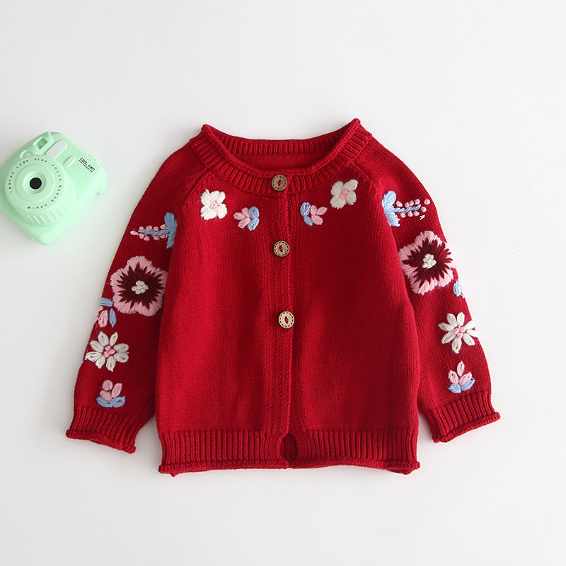 Embroidered Chain Link Knit Cardigan Button Sweater myETYN