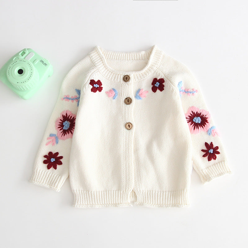 Embroidered Chain Link Knit Cardigan Button Sweater myETYN