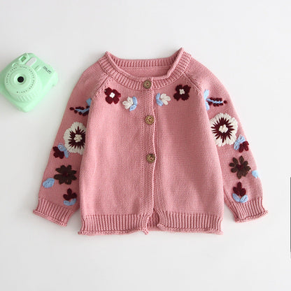 Embroidered Chain Link Knit Cardigan Button Sweater myETYN