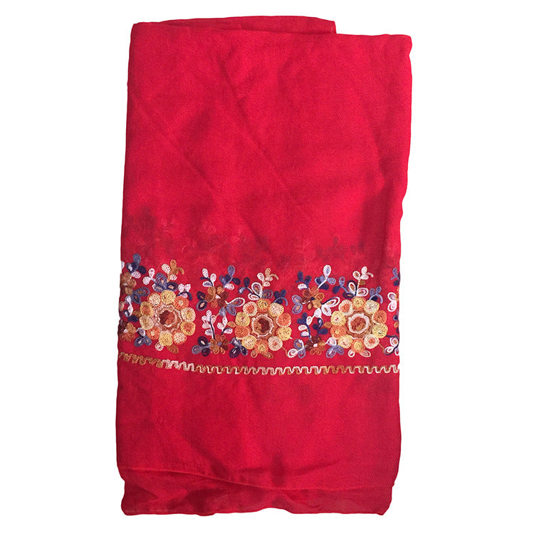 Embroidered Cotton And Linen Scarf Shawl myETYN