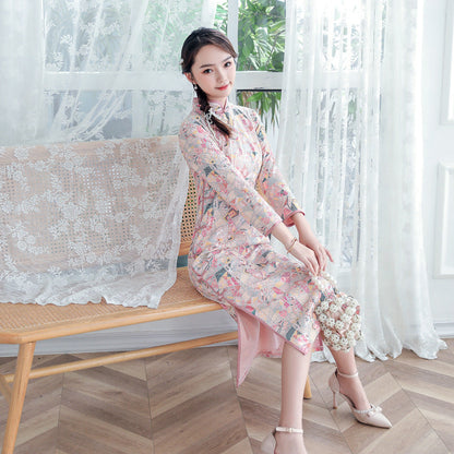 Embroidered Sequins Vintage Standing Neck Cheongsam myETYN