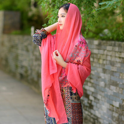 Ethnic Style Embroidered Floral Scarf Shawl Sunscreen Silk Female myETYN