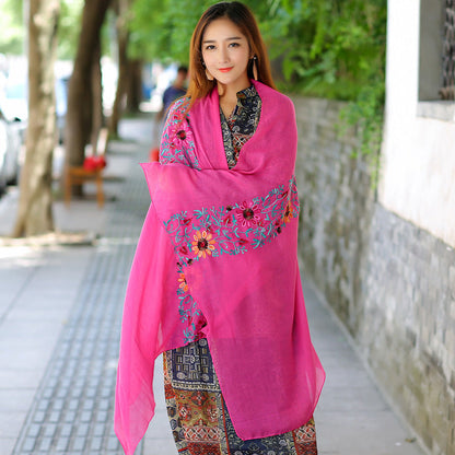 Ethnic Style Embroidered Floral Scarf Shawl Sunscreen Silk Female myETYN