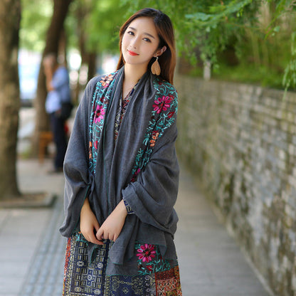 Ethnic Style Embroidered Floral Scarf Shawl Sunscreen Silk Female myETYN