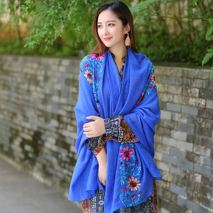 Ethnic Style Embroidered Floral Scarf Shawl Sunscreen Silk Female myETYN