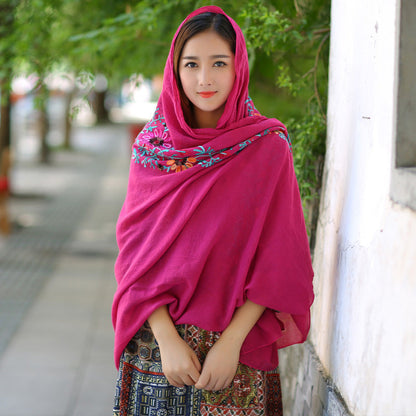 Ethnic Style Embroidered Floral Scarf Shawl Sunscreen Silk Female myETYN