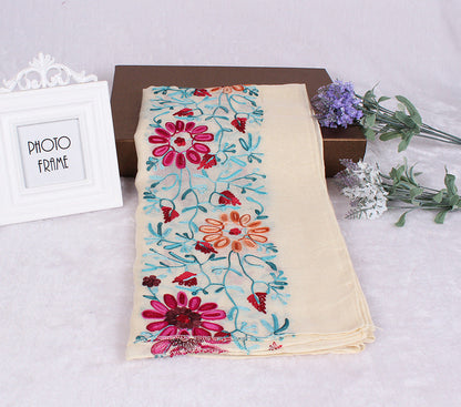 Ethnic Style Embroidered Floral Scarf Shawl Sunscreen Silk Female myETYN