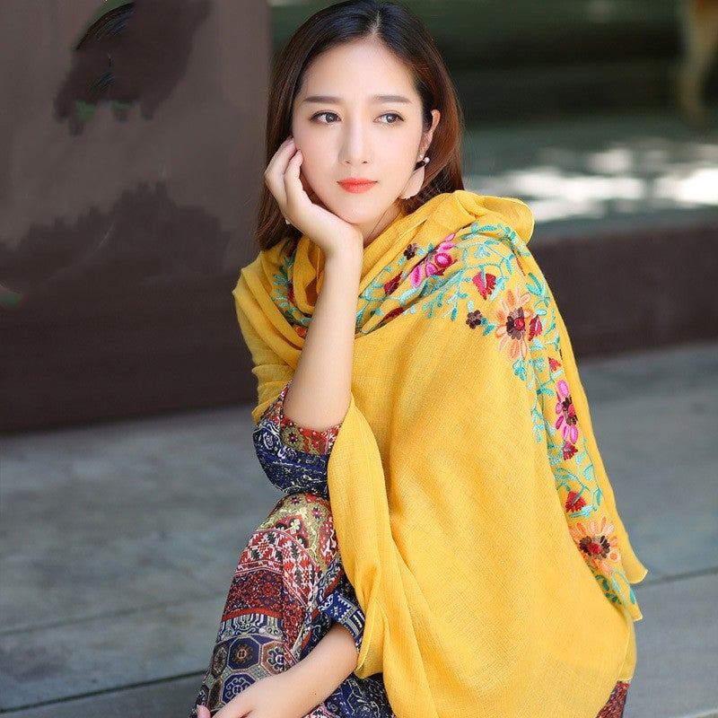 Ethnic Style Embroidered Floral Scarf Shawl Sunscreen Silk Female myETYN