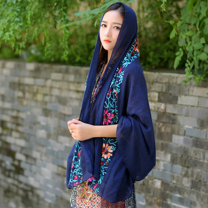 Ethnic Style Embroidered Floral Scarf Shawl Sunscreen Silk Female myETYN