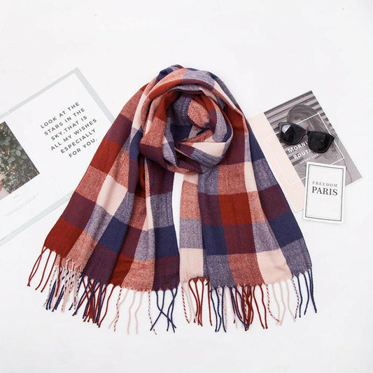 European And American Autumn And Winter Cashmere-like Red Plaid Double-sided Color Plaid Tassel Scarf Women Plus-sized Size Shawl myETYN