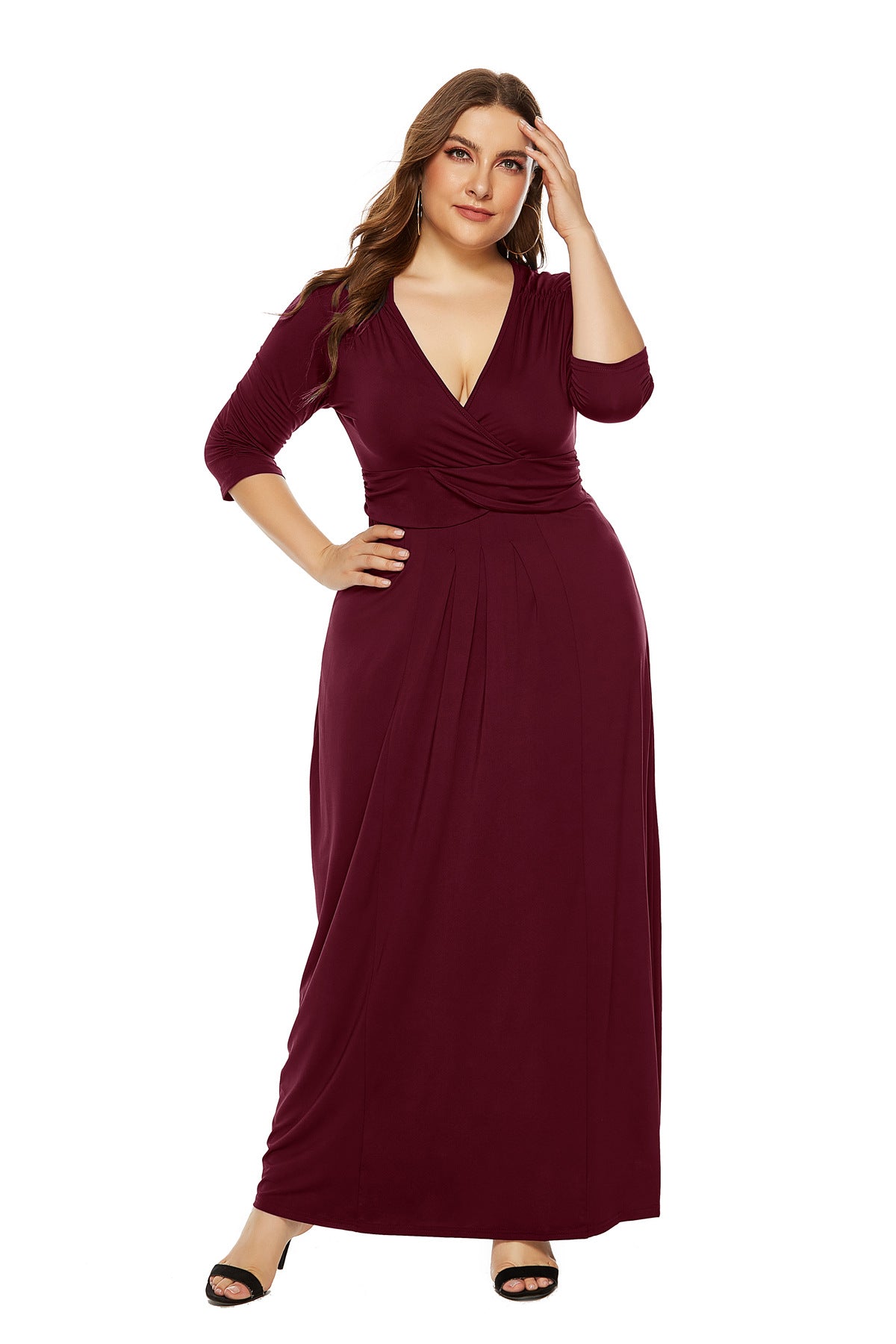 European And American Elegant Deep V-neck Swing Long Dress For Women myETYN