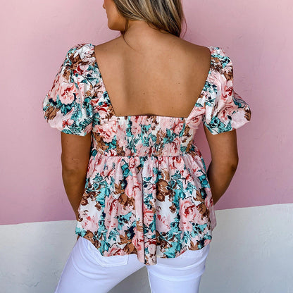 European And American Summer Floral V-neck Ladies Top myETYN