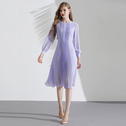 Fashion Purple Pleated Chiffon Dress For Women myETYN