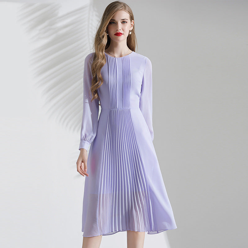 Fashion Purple Pleated Chiffon Dress For Women myETYN