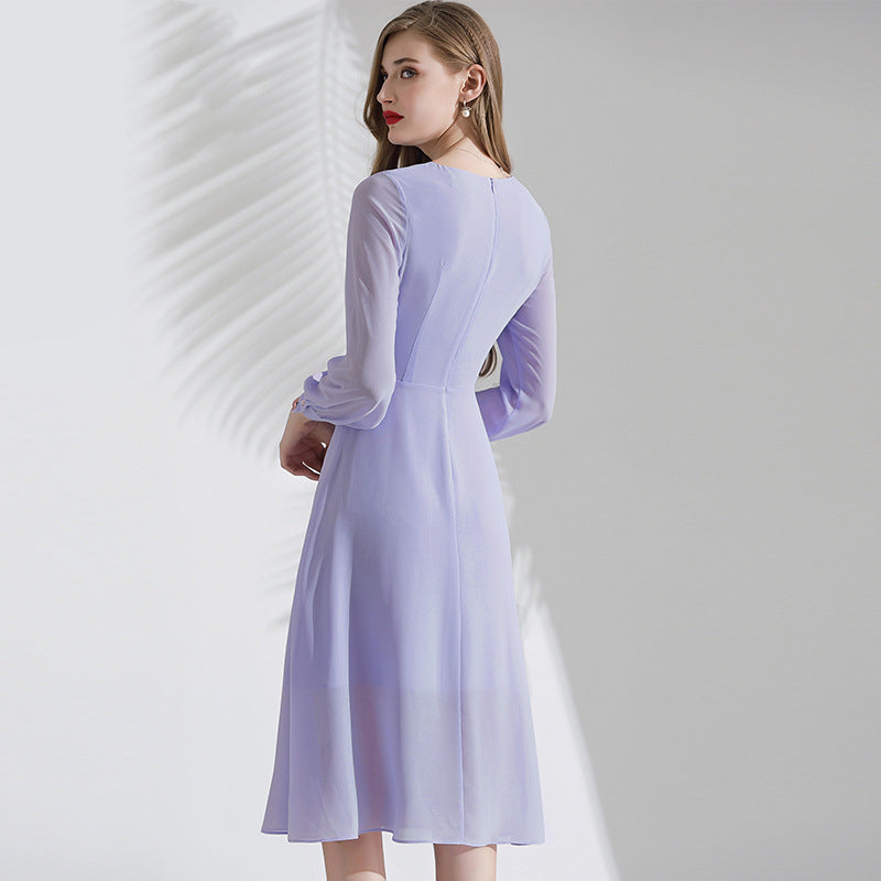 Fashion Purple Pleated Chiffon Dress For Women myETYN