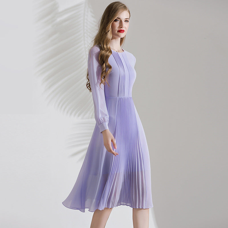 Fashion Purple Pleated Chiffon Dress For Women myETYN