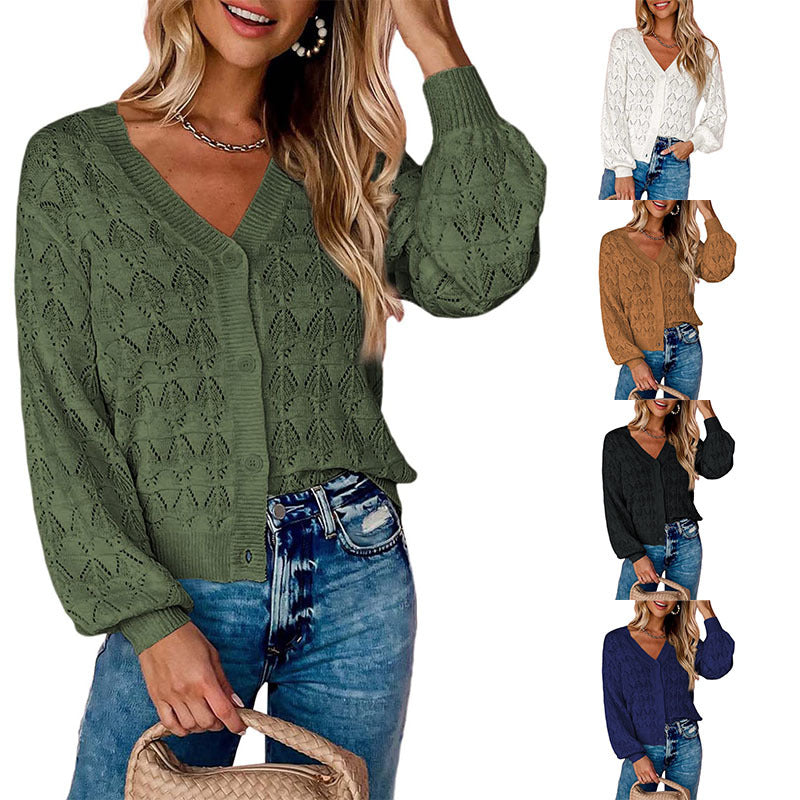 Fashion Short Cardigan Knitted Sweaters Women Autumn And Winter Long Sleeve Front-open V-neck Button-down Tops Clothes myETYN