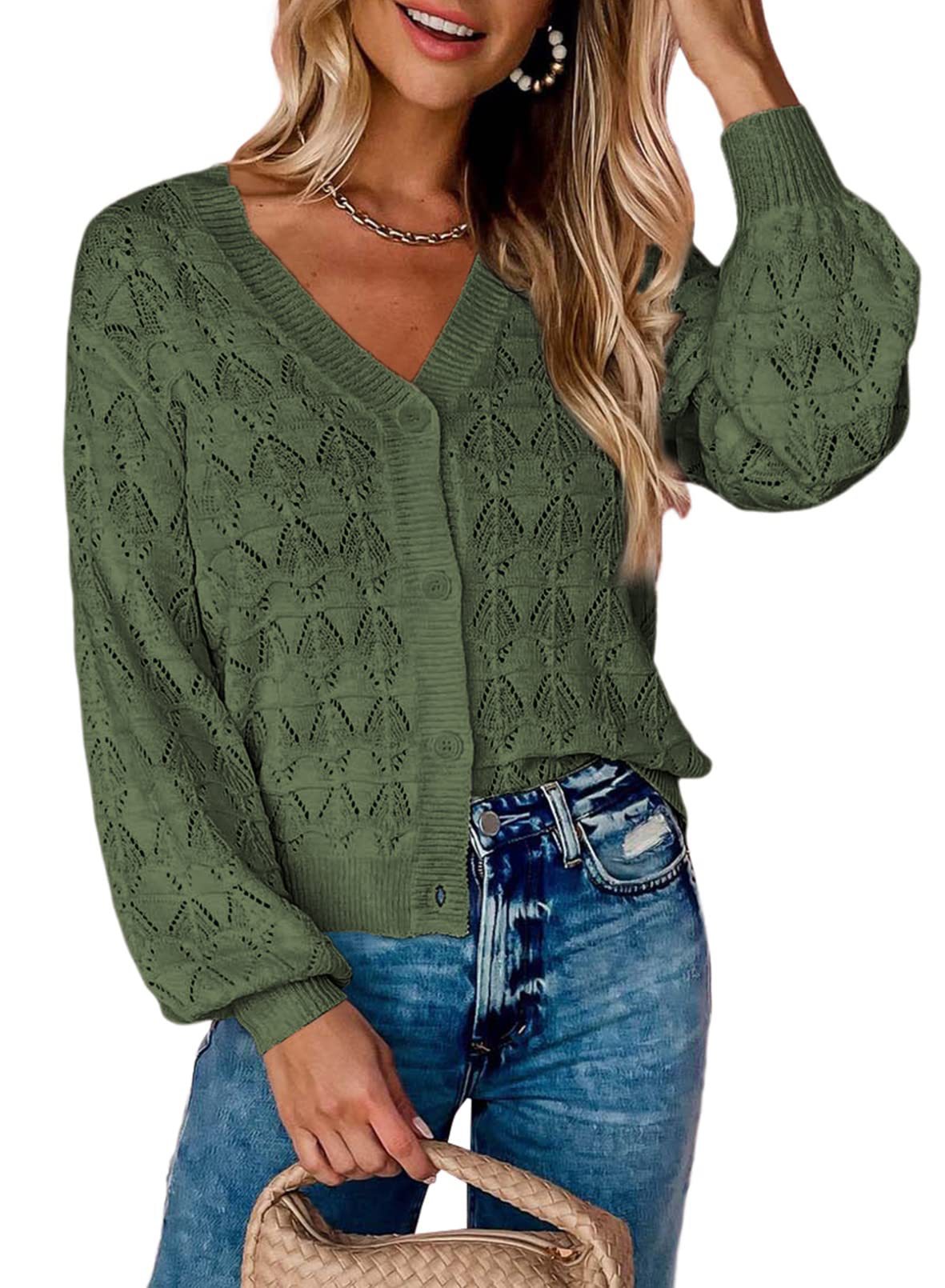 Fashion Short Cardigan Knitted Sweaters Women Autumn And Winter Long Sleeve Front-open V-neck Button-down Tops Clothes myETYN