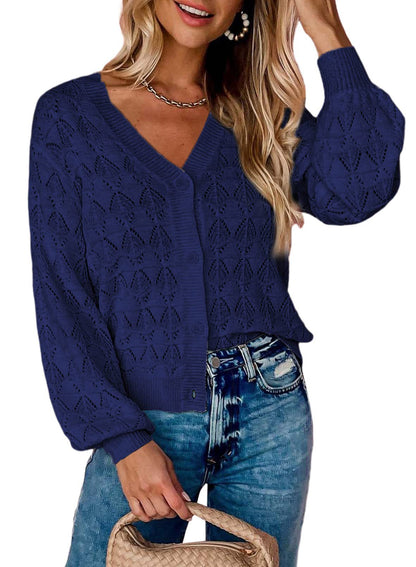 Fashion Short Cardigan Knitted Sweaters Women Autumn And Winter Long Sleeve Front-open V-neck Button-down Tops Clothes myETYN