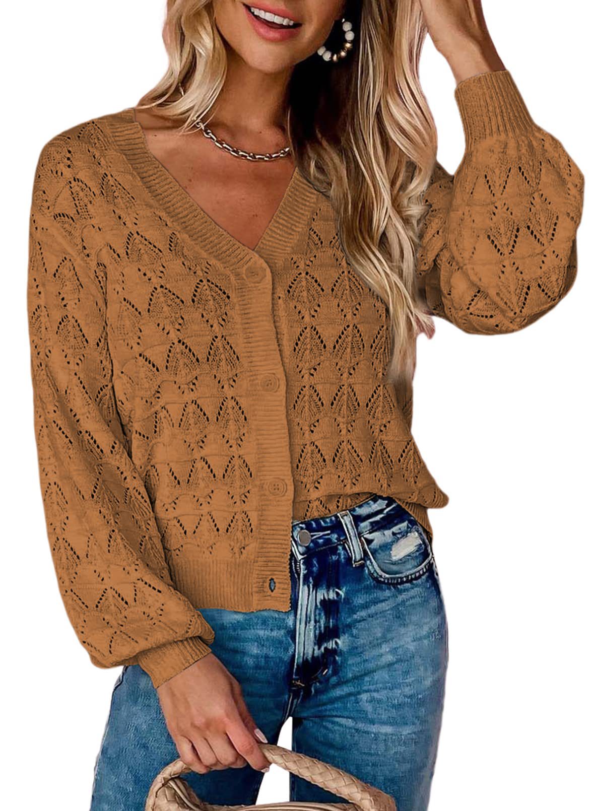 Fashion Short Cardigan Knitted Sweaters Women Autumn And Winter Long Sleeve Front-open V-neck Button-down Tops Clothes myETYN