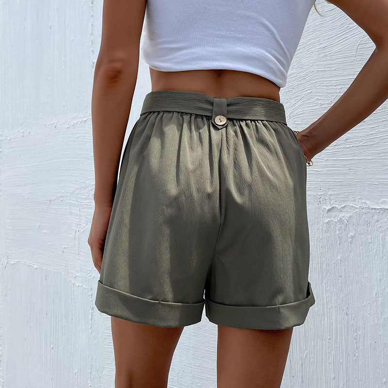 Fashion Summer Casual Green Shorts For Women With Belt myETYN