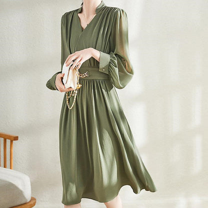 Fashion Tucked Waist Pleated Chiffon Bubble Long-sleeved OL Commuter Skirt myETYN