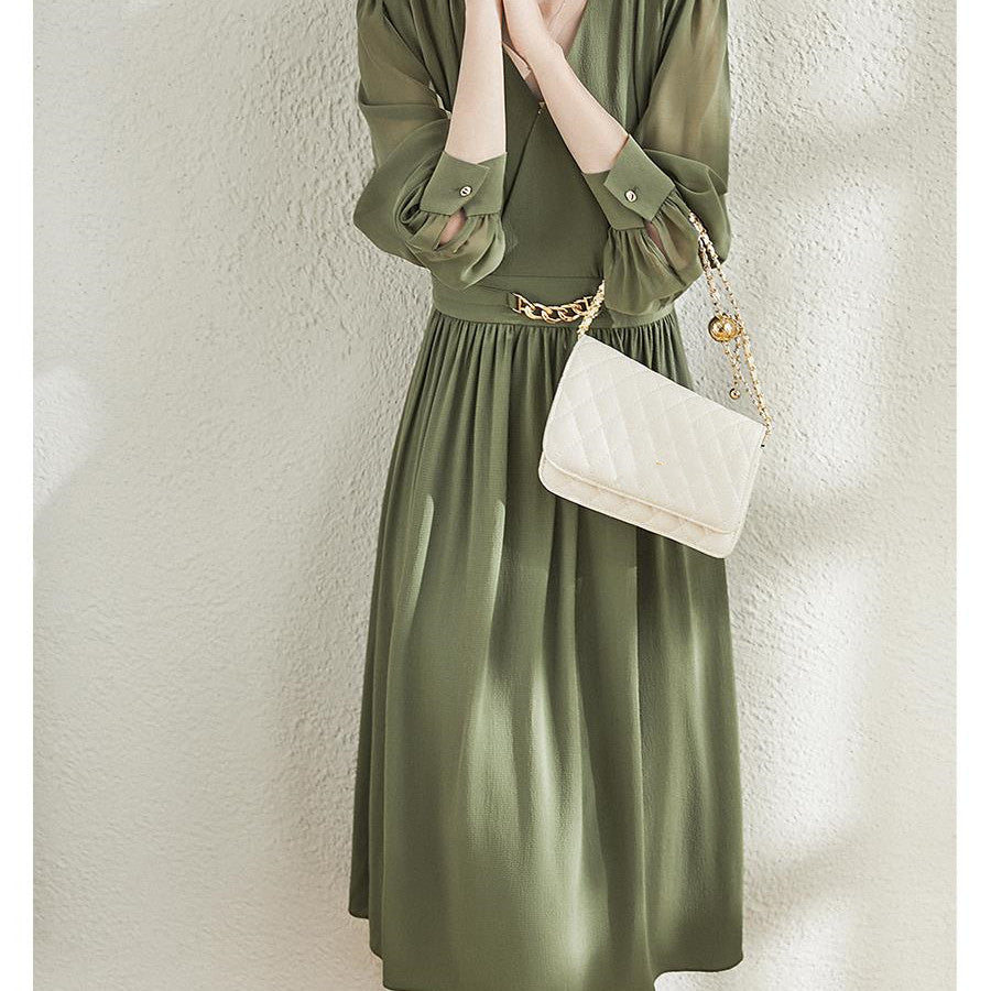 Fashion Tucked Waist Pleated Chiffon Bubble Long-sleeved OL Commuter Skirt myETYN