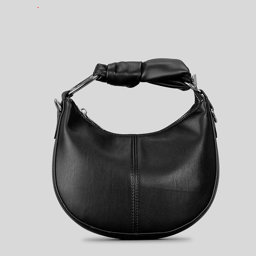 Fashionable Simple Soft Pu Saddle Bag Women's Niche Stitching Knotted Handbag myETYN