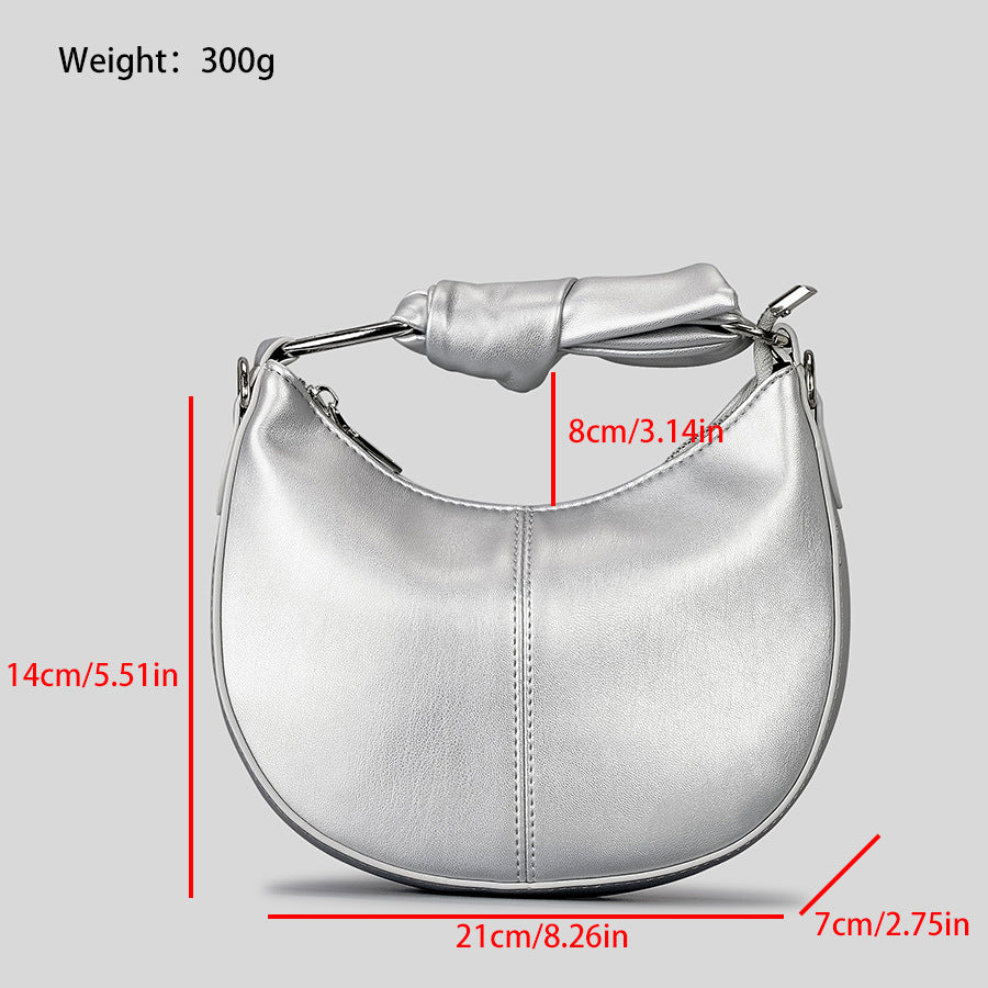 Fashionable Simple Soft Pu Saddle Bag Women's Niche Stitching Knotted Handbag myETYN