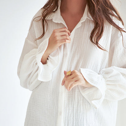 Flared Long Sleeves Pure Cotton White Shirt myETYN