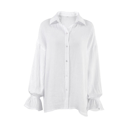 Flared Long Sleeves Pure Cotton White Shirt myETYN