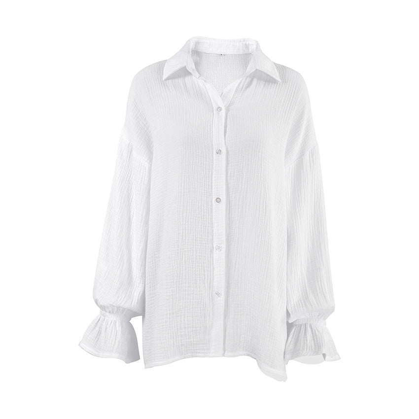 Flared Long Sleeves Pure Cotton White Shirt myETYN