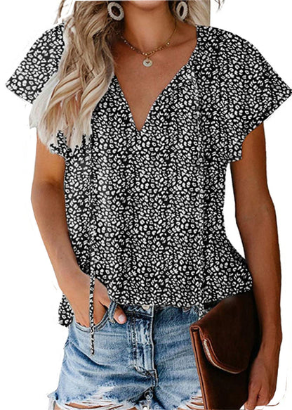 Floral Casual V-neck Chiffon Shirt Loose And Simple myETYN